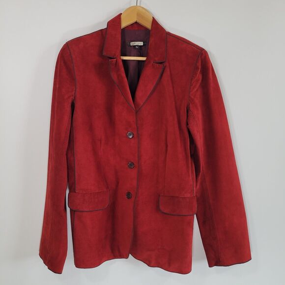Vintage ROZAE NICHOLS Red Suede Jacket Size L Designer 3 Buttons Genuine Leather - Picture 3 of 10